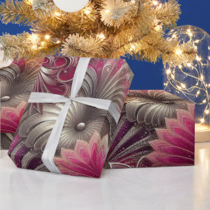 Art Nouveau Pink and Silver Fans Wrapping Paper