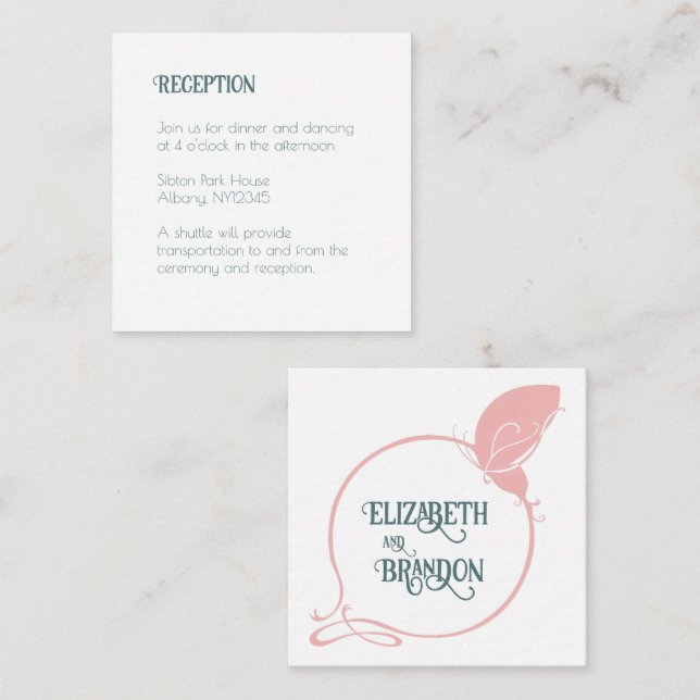 Art Nouveau Pink Butterfly Wedding Reception Enclosure Card (Front/Back)