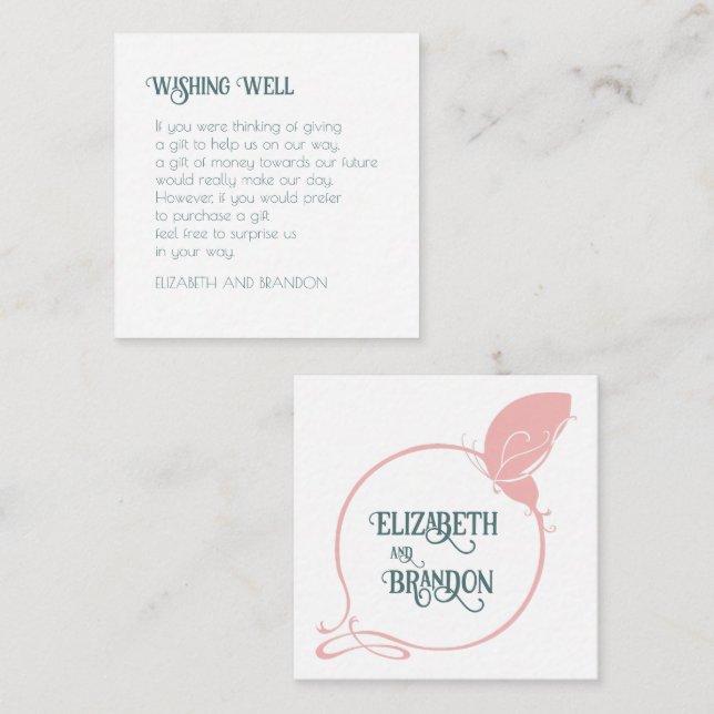 Art Nouveau Pink Butterfly Wedding Wishing Well Enclosure Card (Front/Back)