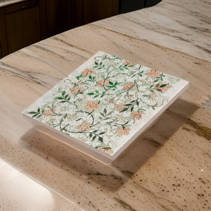  Art Nouveau Pink Flowers Green Leaves Ceramic Tile