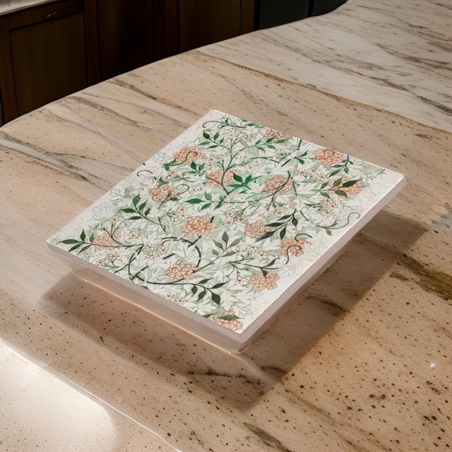  Art Nouveau Pink Flowers Green Leaves Ceramic Tile (Creator Uploaded)