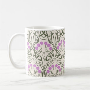Art Nouveau Pink Roses and Sinuous Stems Coffee Mug