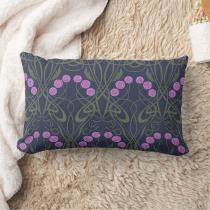 Art Nouveau Pink Roses and Sinuous Stems Lumbar Cushion