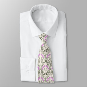Art Nouveau Pink Roses and Sinuous Stems Tie