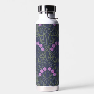 Art Nouveau Pink Roses and Sinuous Stems Water Bottle