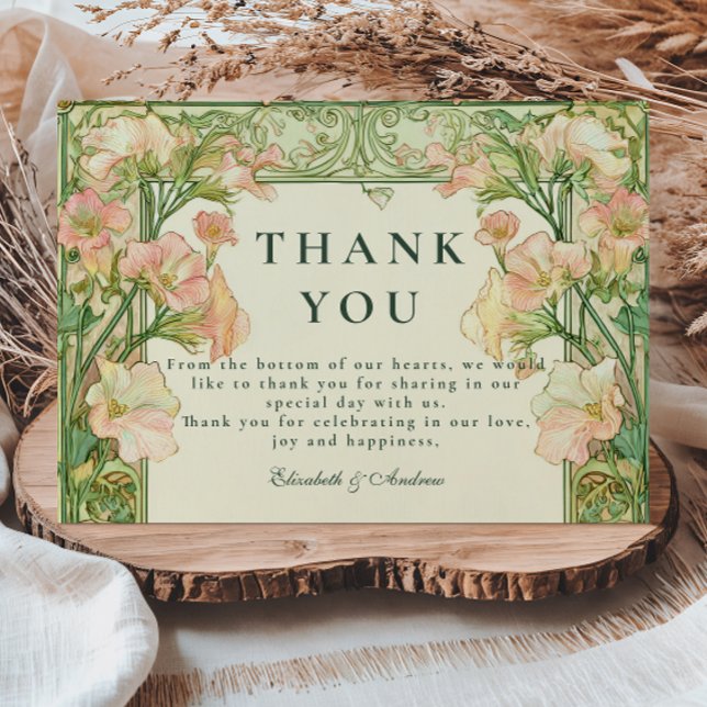 Art Nouveau Pink Sweet Pea Wedding Thank You Card (Creator Uploaded)