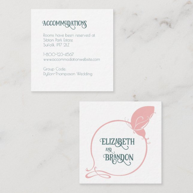 Art Nouveau Pink Vintage Butterfly Accommodations Enclosure Card (Front/Back)