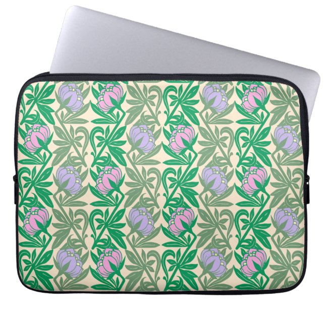 Art Nouveau pink water lilies damask Laptop Sleeve (Front)