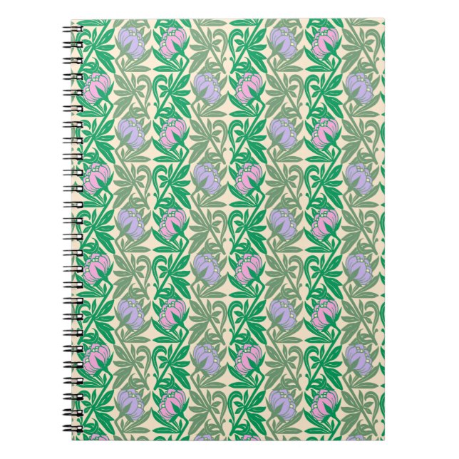 Art Nouveau pink water lilies damask Notebook (Front)