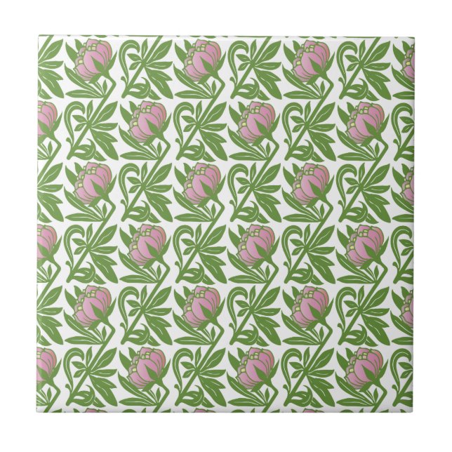 Art Nouveau pink water lilies wallpaper Tile (Front)