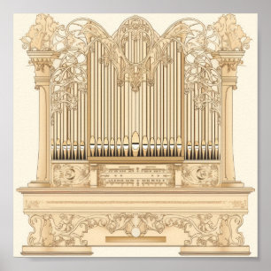 Art Nouveau Pipe Organ Illustration with Elegant B Poster
