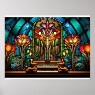 Art Nouveau Pipe Organ Stained Glass Design Poster