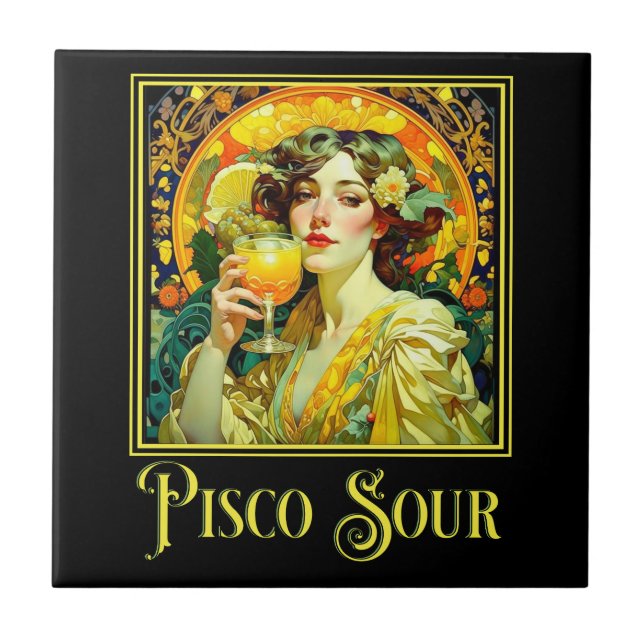 Art Nouveau Pisco Sour Ceramic Tile (Front)