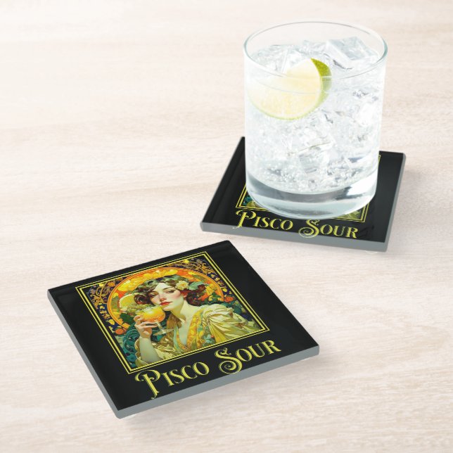 Art Nouveau Pisco Sour Glass Coaster (Angled)