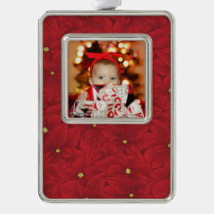 Art Nouveau Poinsettia Baby's First Christmas Silver Plated Framed Ornament