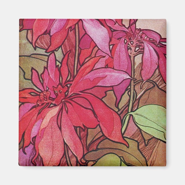 Art Nouveau Poinsettia Christmas Fridge Magnet (Front)