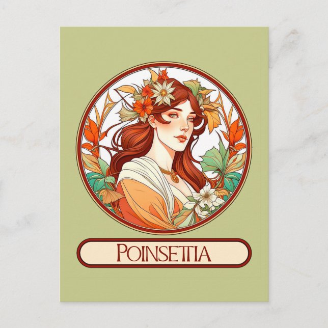 Art Nouveau Poinsettia Woman Postcard (Front)
