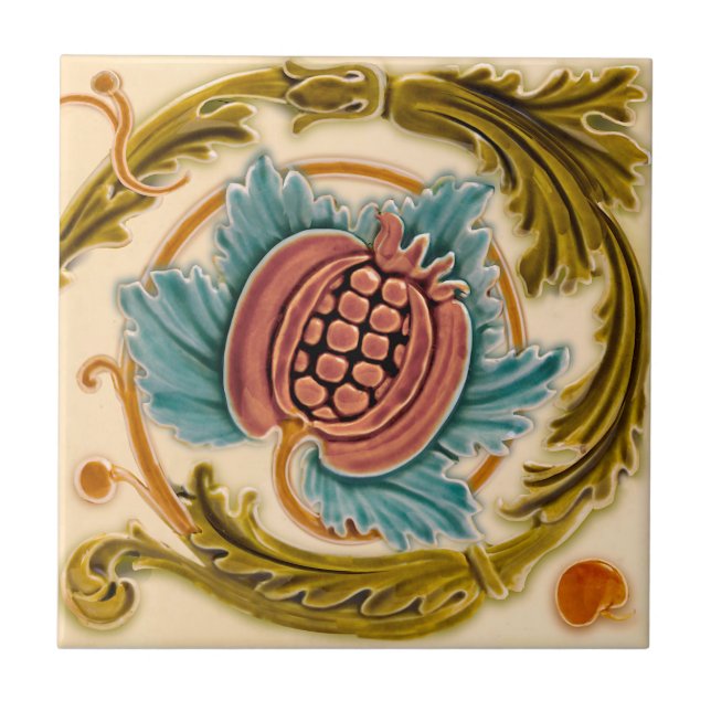 Art Nouveau Pomegranate Faux Relief Antique Repro Ceramic Tile (Front)