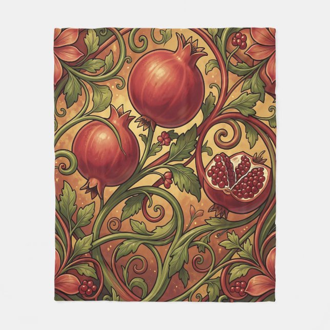 Art Nouveau Pomegranate Ornamental Pattern Fleece Blanket (Front)