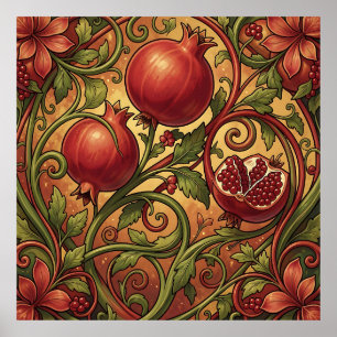Art Nouveau Pomegranate Ornamental Pattern Poster