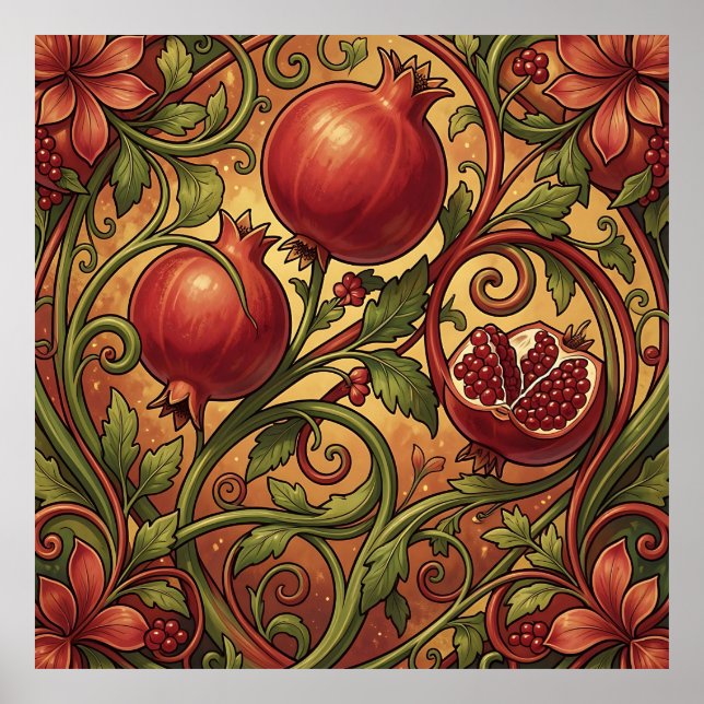 Art Nouveau Pomegranate Ornamental Pattern Poster (Front)