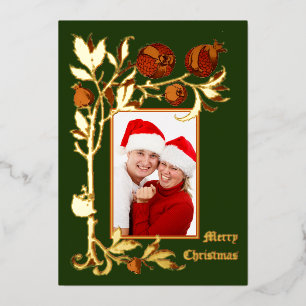 Art Nouveau Pomegranate Photo Christmas Foil Holiday Card