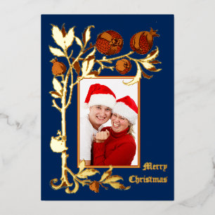 Art Nouveau Pomegranate Photo Christmas Foil Holiday Card