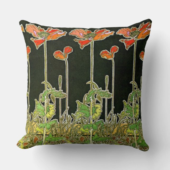 Art Nouveau Poppies 1901 Cushion (Front)