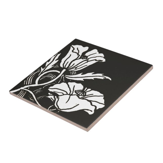 Art Nouveau Poppies Ceramic Tile or Trivet (Side)