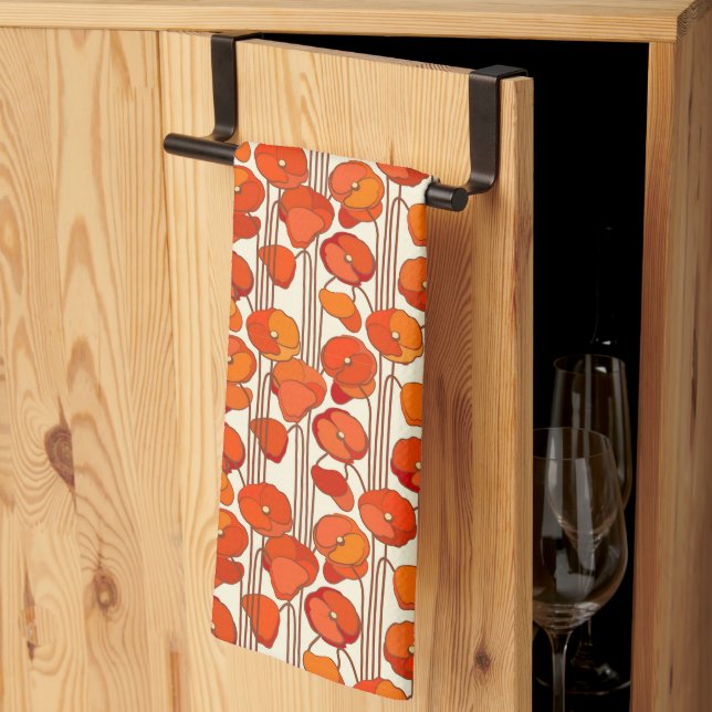 Art Nouveau Poppies Kitchen Towel (Thirds Fold)