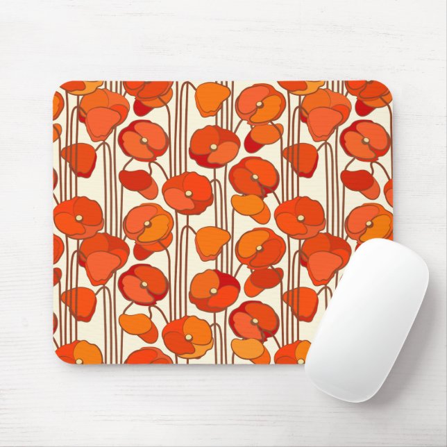 Art Nouveau Poppies Mouse Pad (With Mouse)