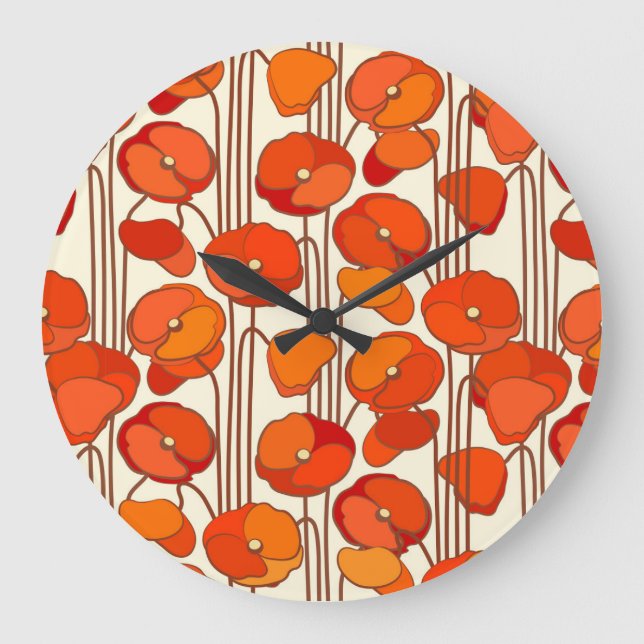 Art Nouveau Poppies Wall Clock (Front)