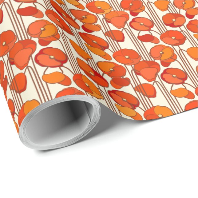 Art Nouveau Poppies Wrapping Paper (Roll Corner)