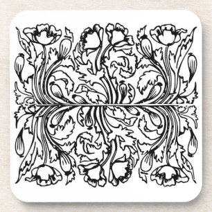 Art nouveau poppy floral black white elegant coaster