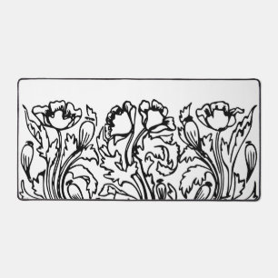 Art nouveau poppy floral black white elegant  desk mat