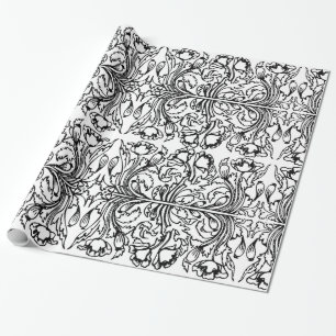 Art nouveau poppy floral black white elegant  wrapping paper