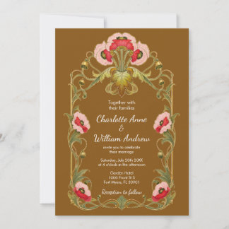 Art Nouveau Poppy Floral Wedding Invitation