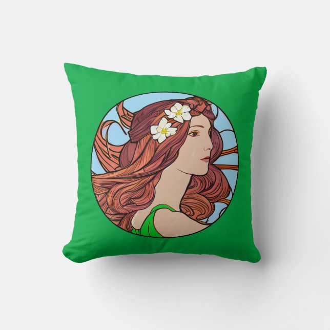 Art Nouveau Portrait of a Woman with Red Hair Cushion (Front)