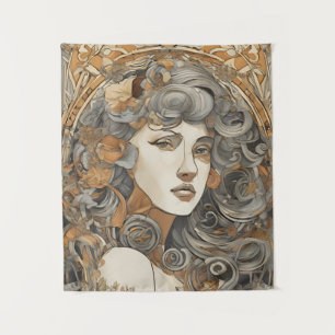 Art Nouveau Portrait Vintage Female Illustration Tapestry