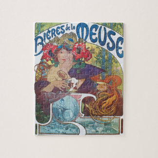 Art Nouveau poster by Alphonse Mucha Beer Girl Jigsaw Puzzle