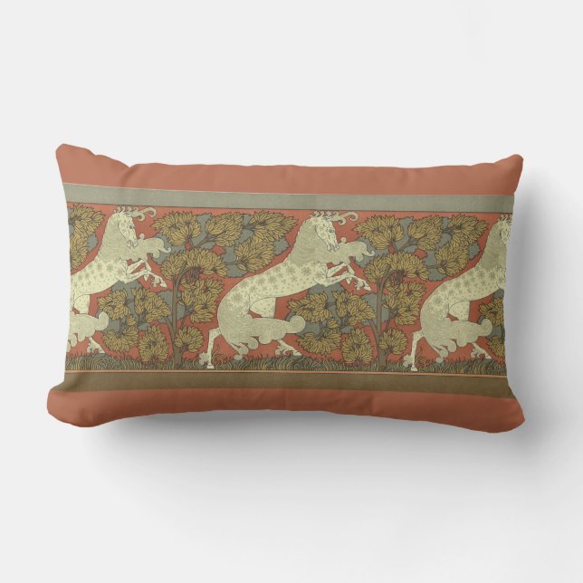 Art Nouveau Prancing Horse Lumbar Cushion (Front)
