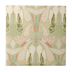 art nouveau pretty geometric pattern floral ceramic tile