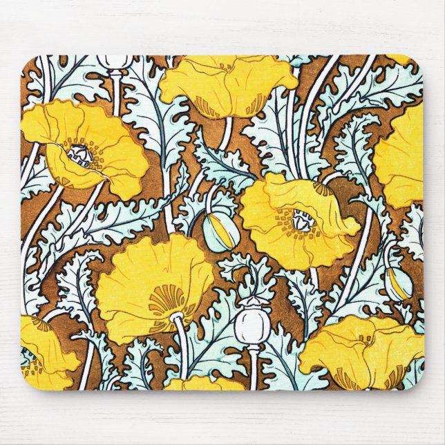 Art Nouveau pretty yellow poppies pattern Mouse Pad (Front)
