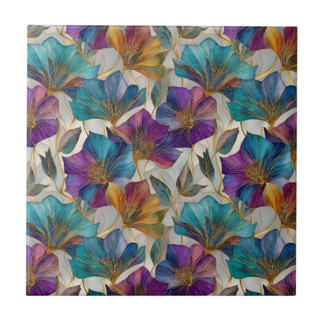 Art Nouveau purple clematis  Ceramic Tile (Front)