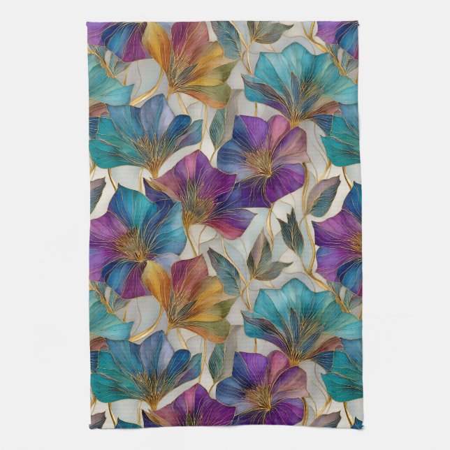 Art Nouveau purple clematis  Tea Towel (Vertical)