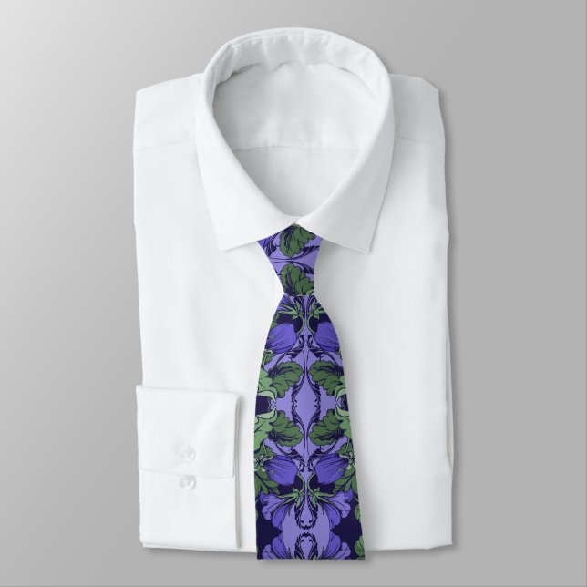 Art Nouveau Purple Floral Tie (Tied)