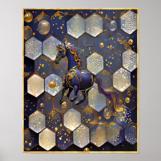 Art Nouveau Purple Gold Fantasy Horse Design Poster (Front)