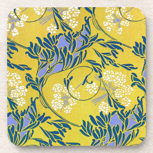 Art Nouveau Purple Gold Floral Cork Coaster (Front)