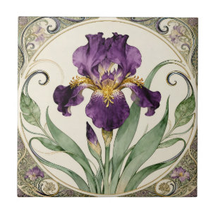 Art Nouveau Purple Iris Ceramic Tile