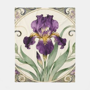 Art Nouveau Purple Iris Fleece Blanket